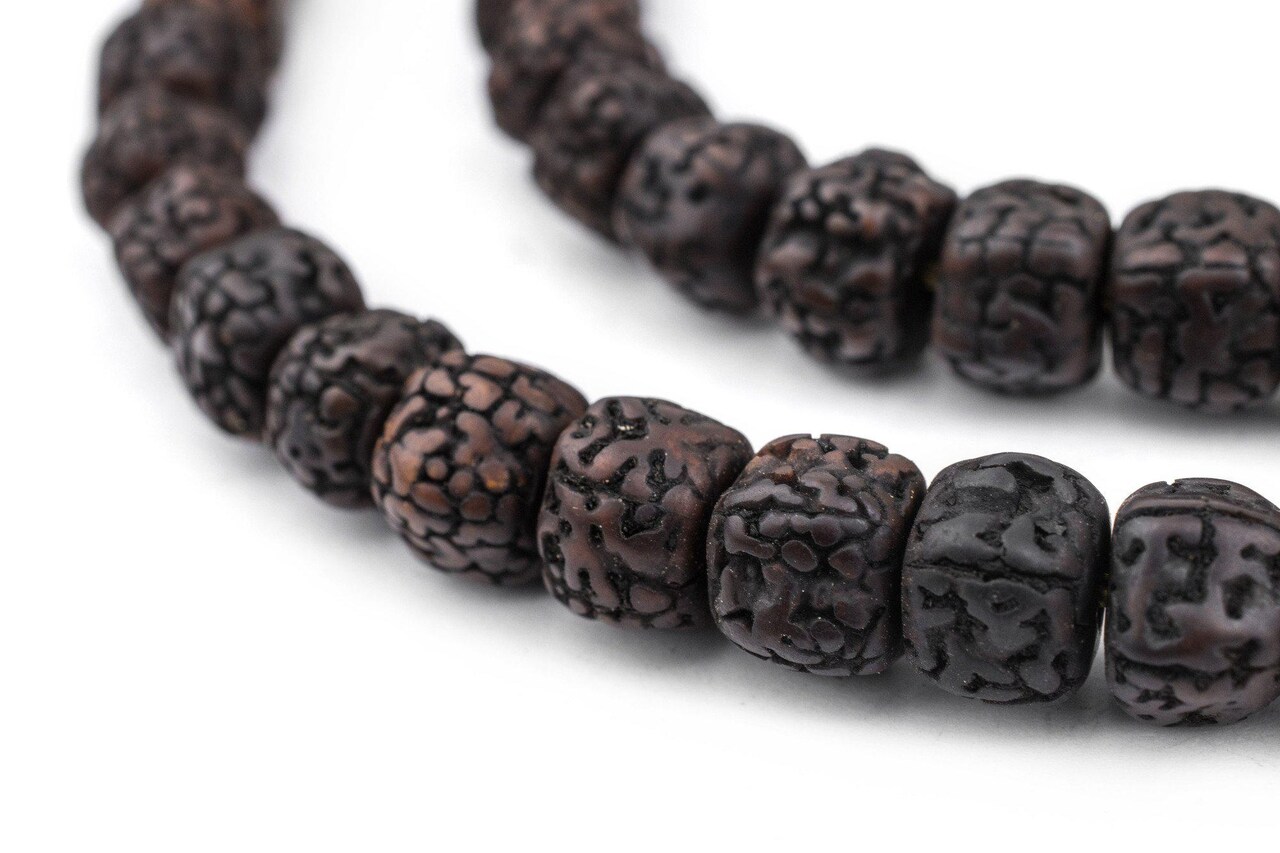 The Bead Chest Smooth Black Rudraksha Mala Prayer Beads – 10mm Natural Seed Bead Necklace for Meditation, Yoga, and Spiritual Practice – Handmade Hindu Buddhist Japa Mala